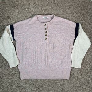 Madewell Alpaca Wool Blend Henley Sweater Women's M Pink White Oversized‎